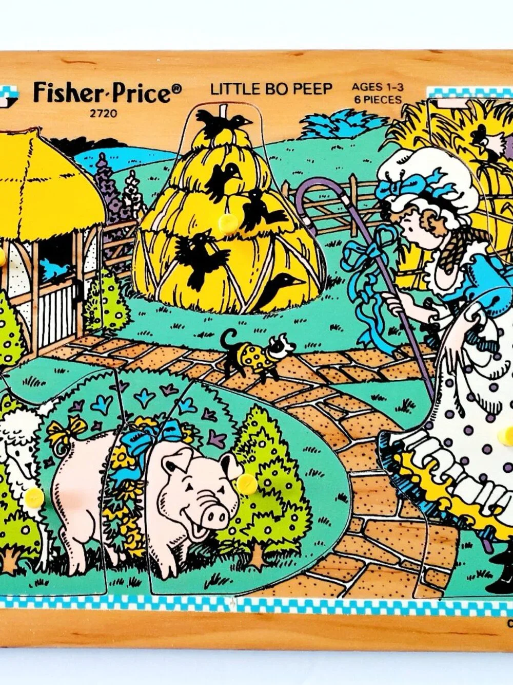 Vintage 80s Little Bo Peep Wooden Puzzle 6 Pieces Fisher Price